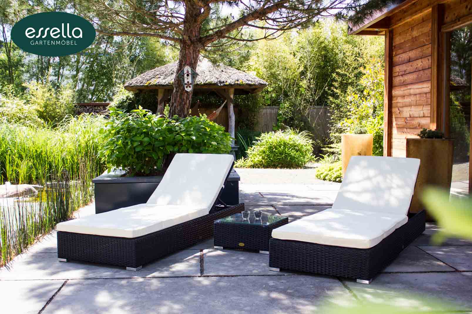 Polyrattan Sonnenliege Jamaica 2-Personen Flachgeflecht Essella-Markenshop