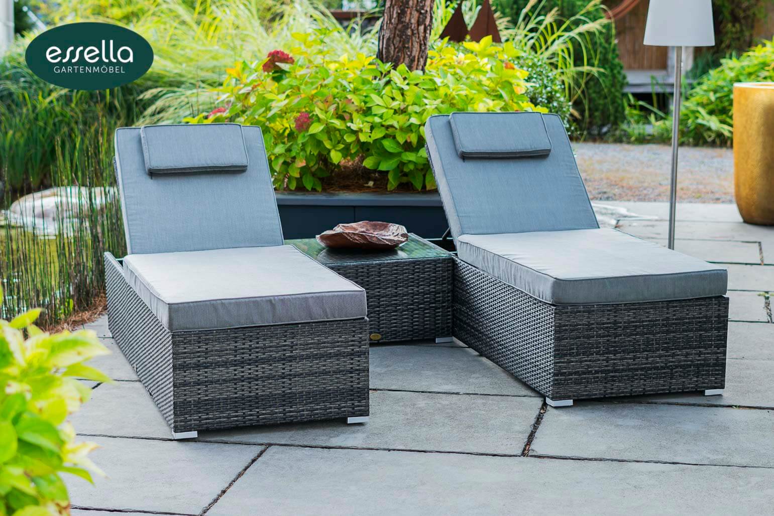 Polyrattan Sonnenliege Capri Flachgeflecht Essella-Markenshop