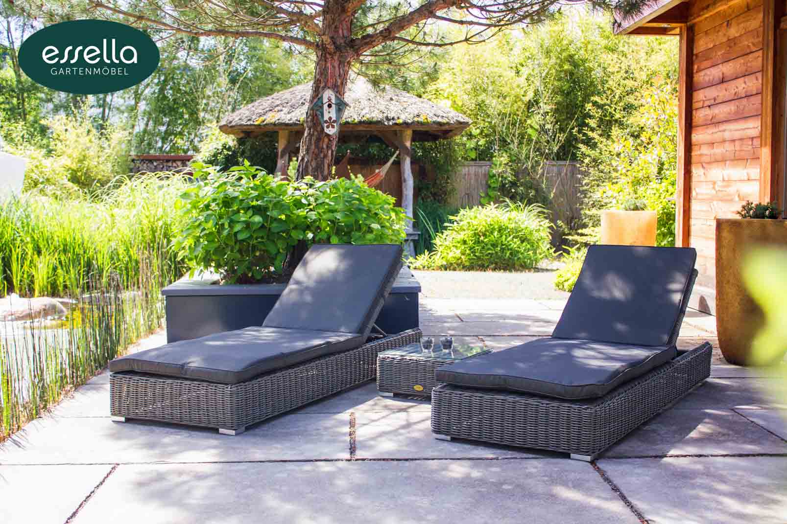 Polyrattan Sonnenliege Jamaica 2-Personen Rundgeflecht Essella-Markenshop