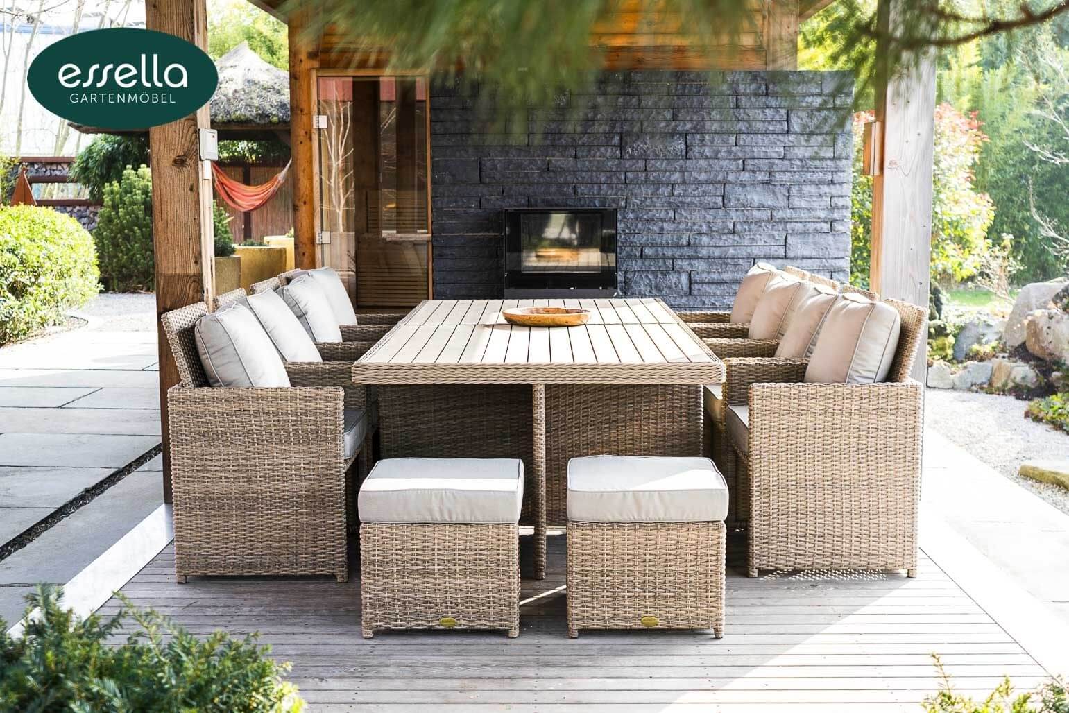 Polyrattan Sitzgruppe Vienna 8-Personen Polywood Rundgeflecht Essella-Markenshop