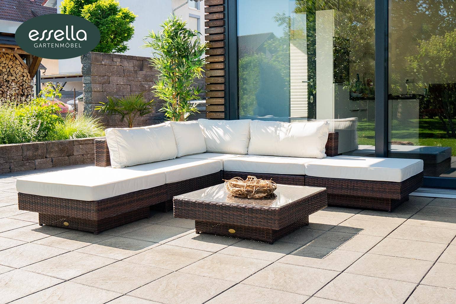 Polyrattan Lounge Melbourne 6-Personen Flachgeflecht Essella-Markenshop
