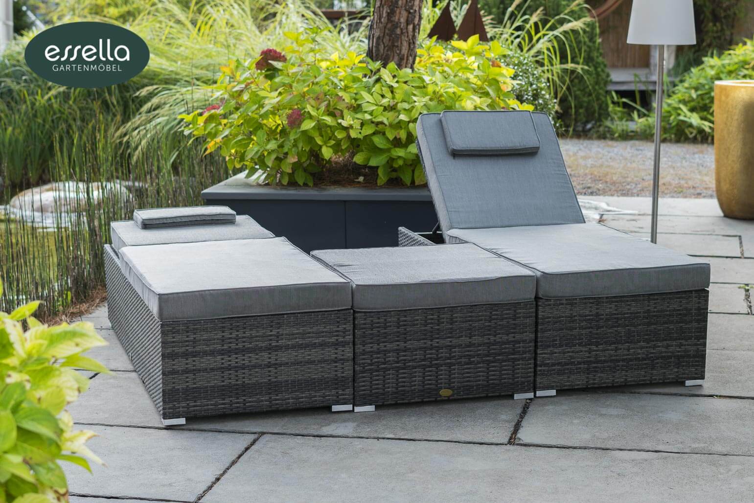 Polyrattan Sonnenliege Capri Flachgeflecht Essella-Markenshop