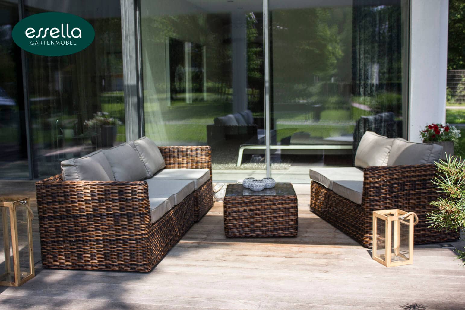 Polyrattan Lounge Oslo 5-Personen Rundgeflecht Essella-Markenshop