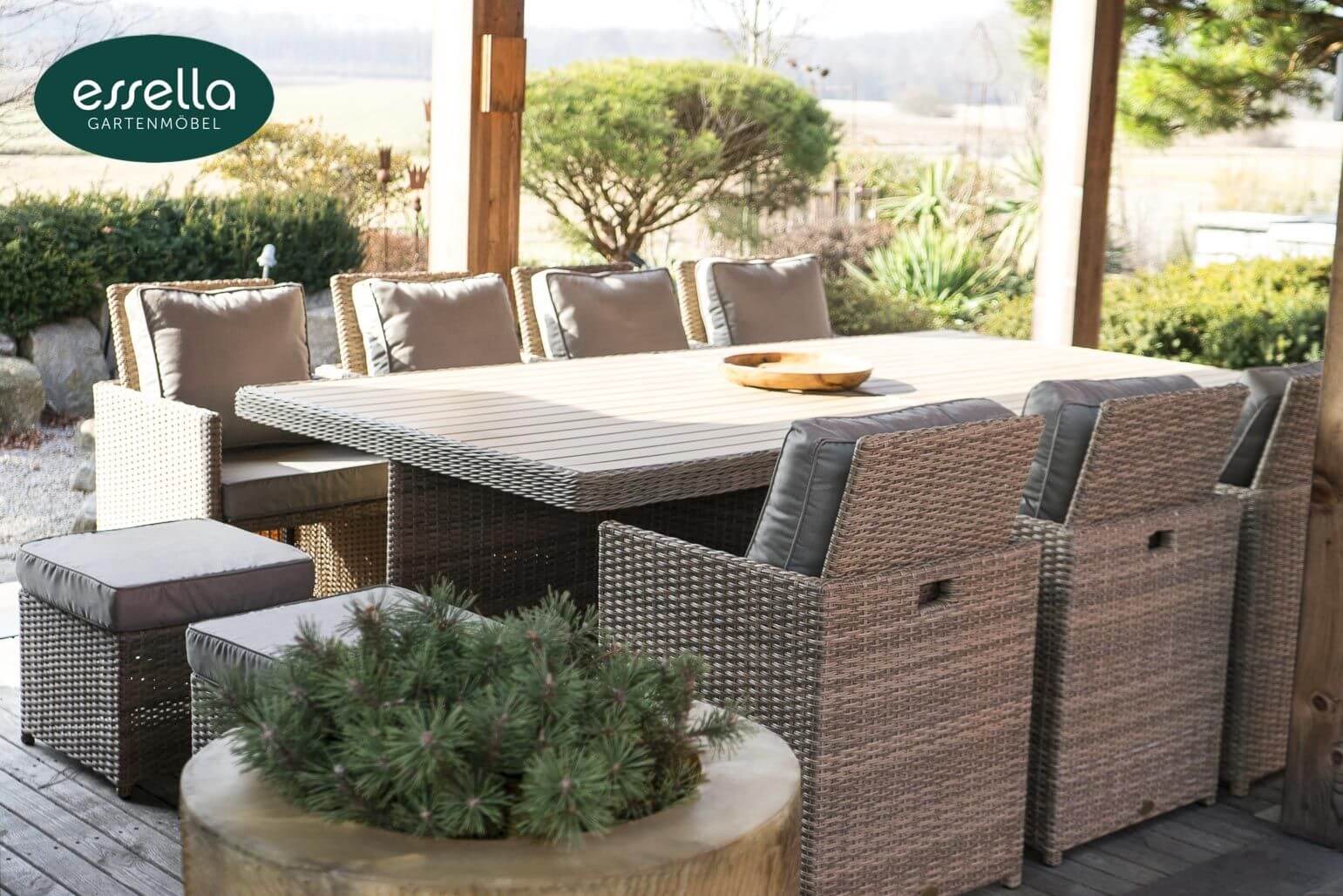 Polyrattan Sitzgruppe Vienna 8-Personen Polywood Rundgeflecht Essella-Markenshop