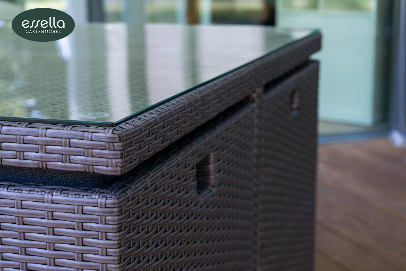 Polyrattan Sitzgruppe Vienna 4-Personen Flachgeflecht mit Glasplatte Essella-Markenshop