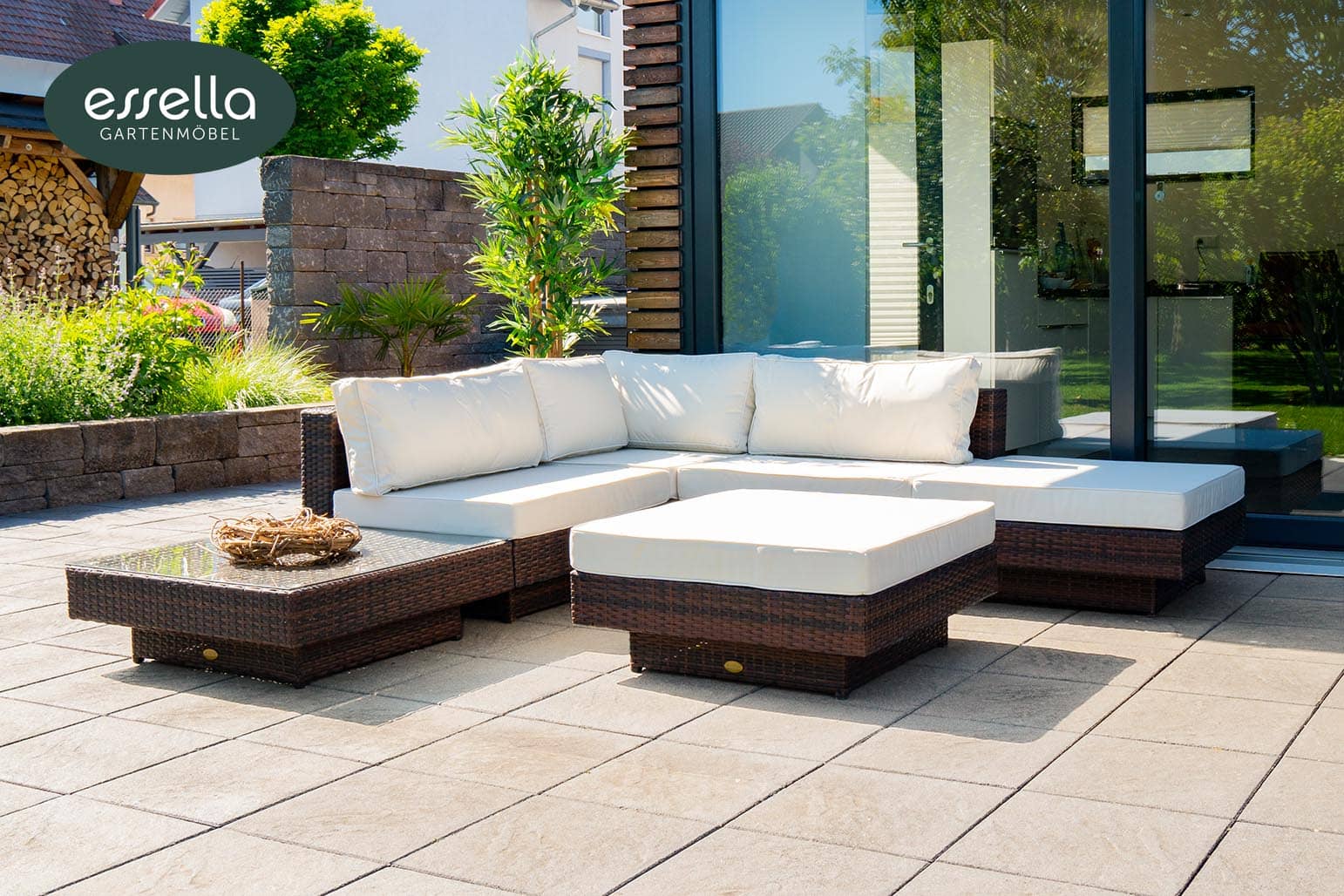 Polyrattan Lounge Melbourne 6-Personen Flachgeflecht Essella-Markenshop