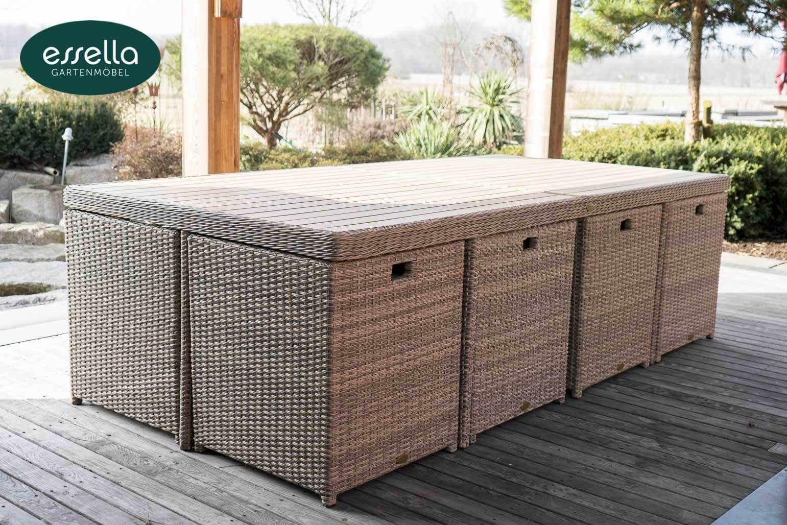 Polyrattan Sitzgruppe Vienna 8-Personen Polywood Rundgeflecht Essella-Markenshop