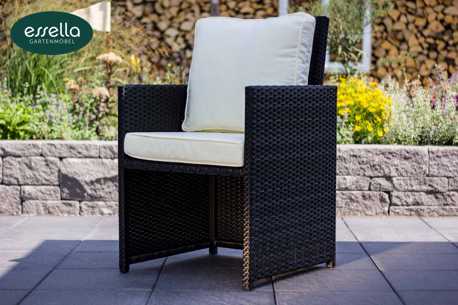 Polyrattan Sitzgruppe Vienna 8-Personen Flachgeflecht mit Glasplatte Essella-Markenshop