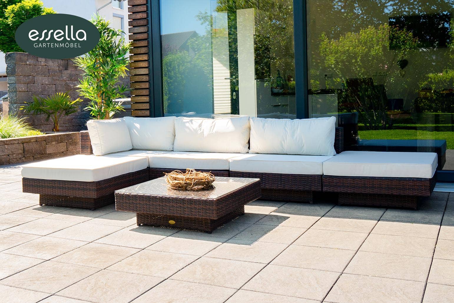 Polyrattan Lounge Melbourne 6-Personen Flachgeflecht Essella-Markenshop