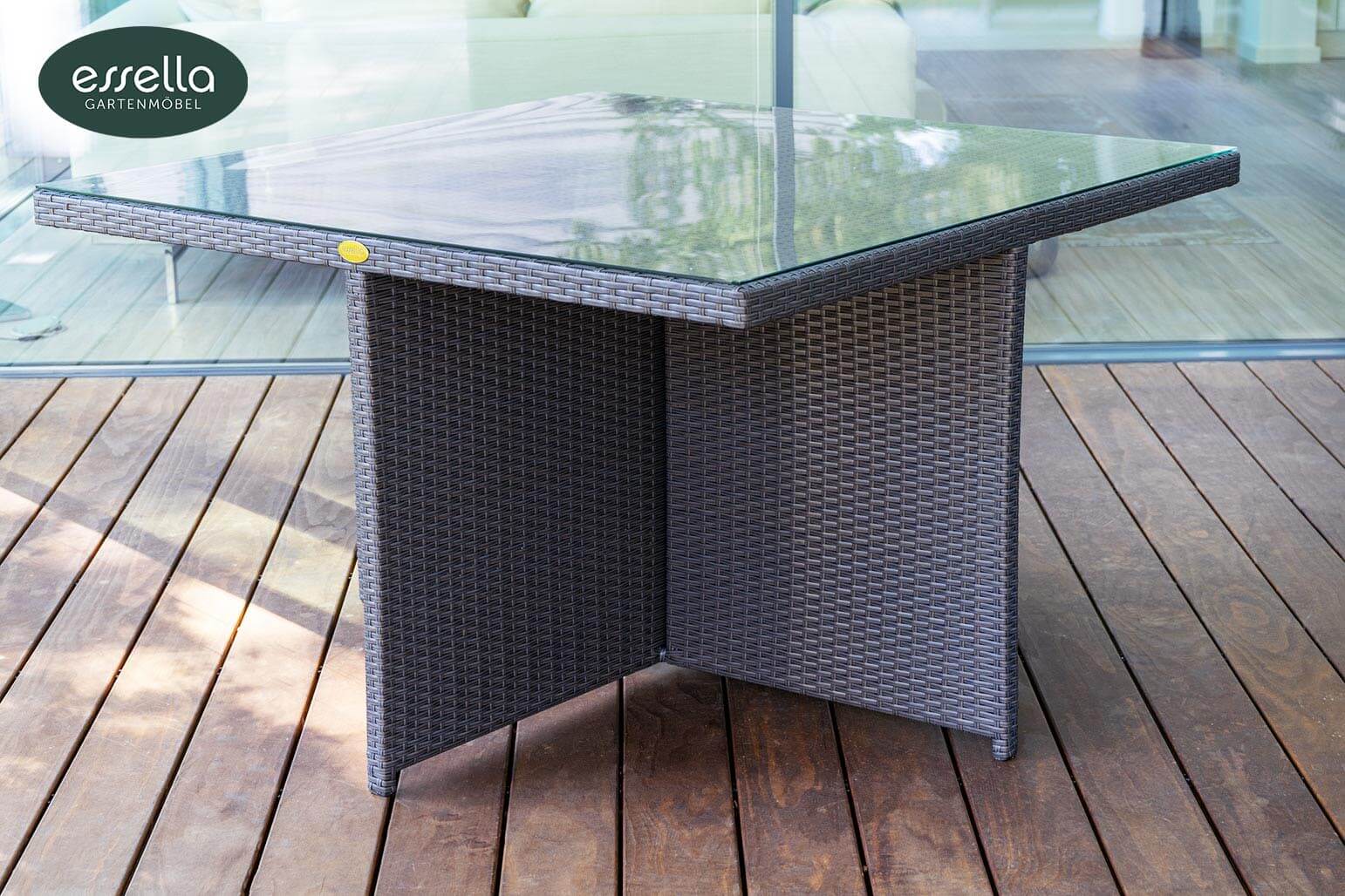 Polyrattan Sitzgruppe Vienna 4-Personen Flachgeflecht mit Glasplatte Essella-Markenshop