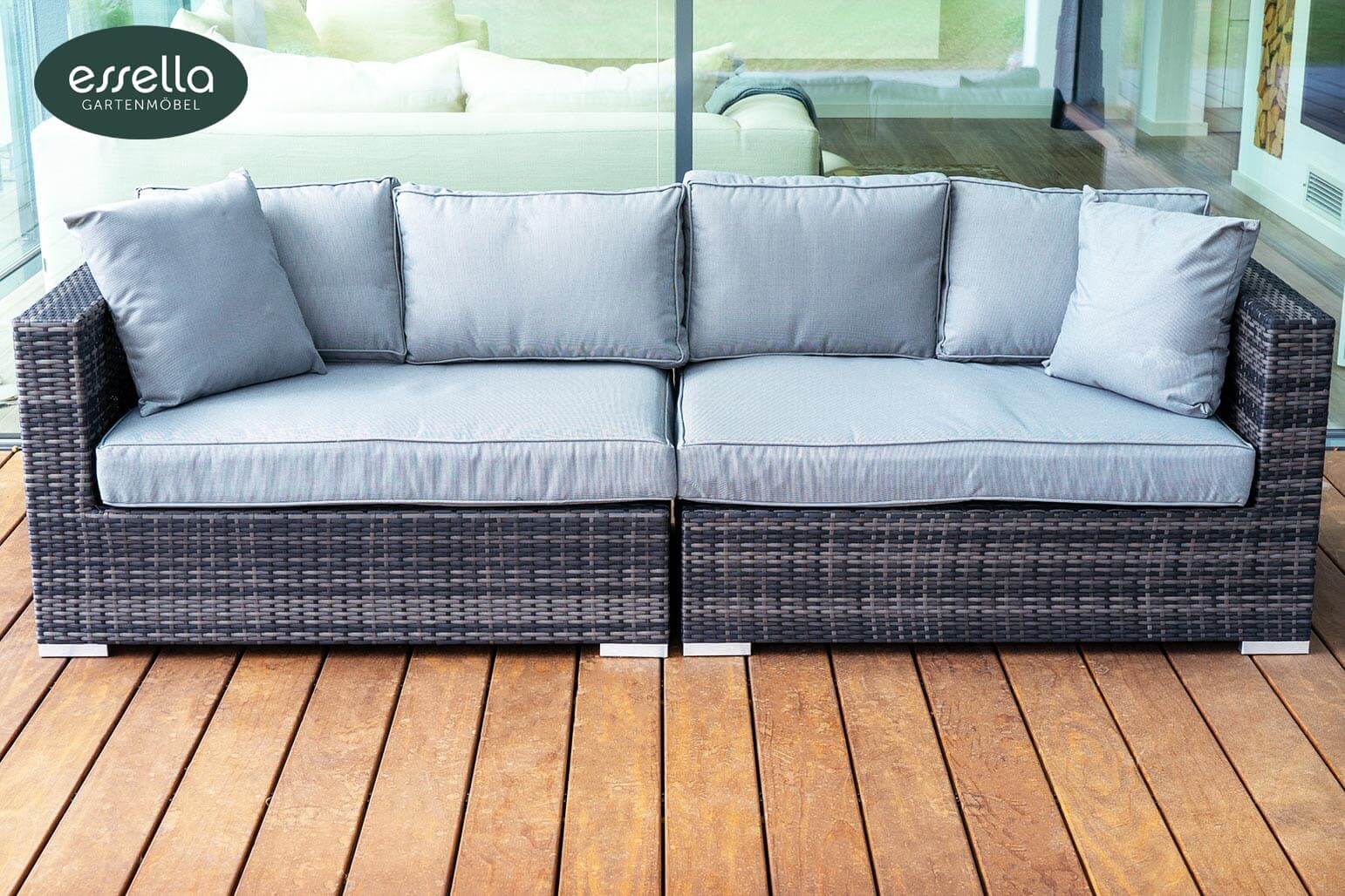 Polyrattan Lounge Miami 8-Personen Flachgeflecht Essella-Markenshop