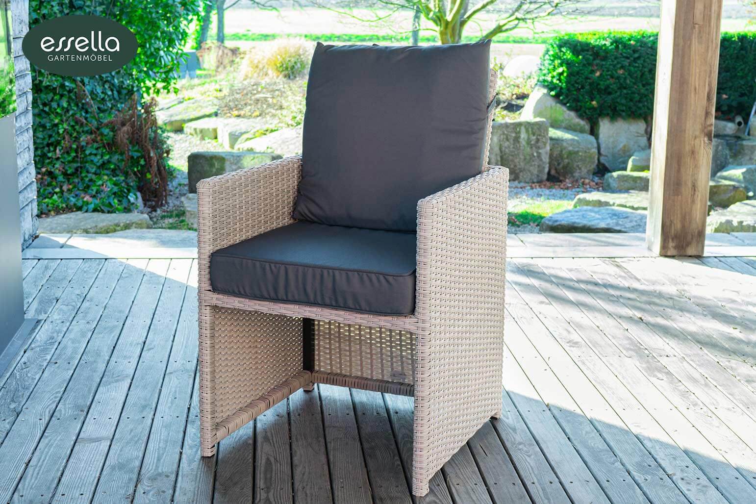 Polyrattan Sitzgruppe Vienna 6-Personen Halbrundgeflecht mit Glasplatte Essella-Markenshop