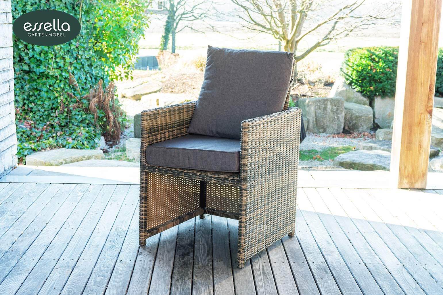Polyrattan Sitzgruppe Vienna 8-Personen Halbrundgeflecht mit Glasplatte Essella-Markenshop