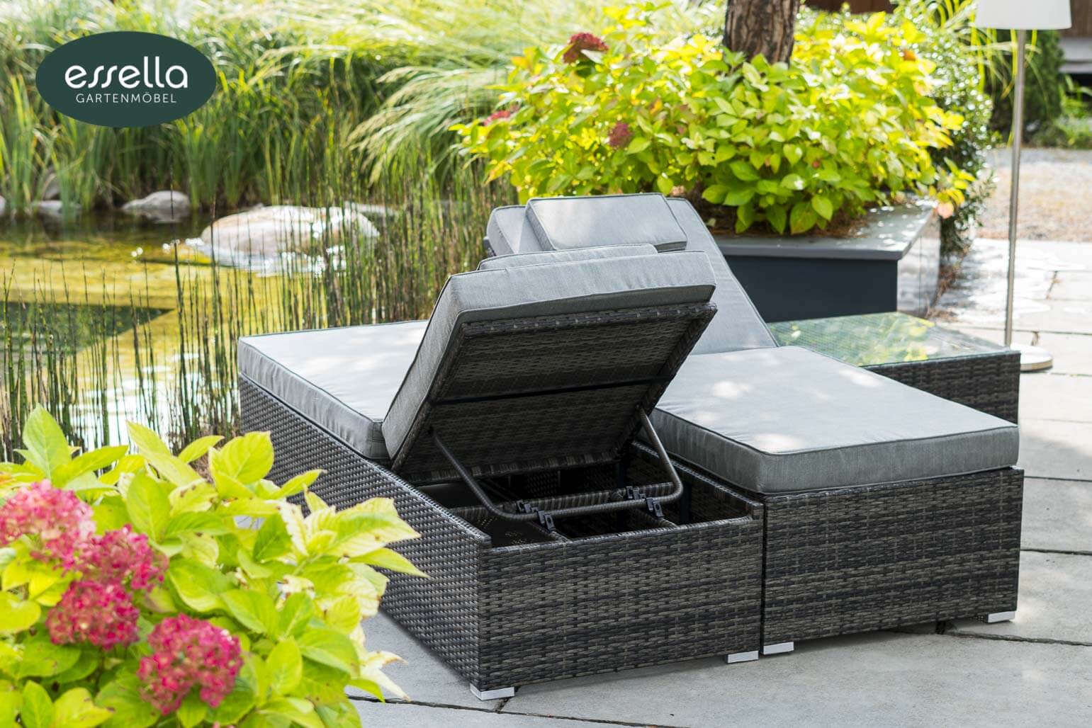 Polyrattan Sonnenliege Capri Flachgeflecht Essella-Markenshop
