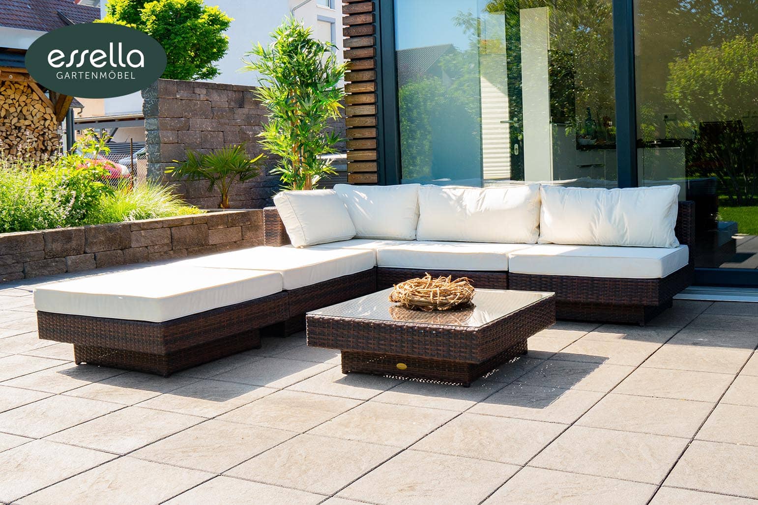 Polyrattan Lounge Melbourne 6-Personen Flachgeflecht Essella-Markenshop