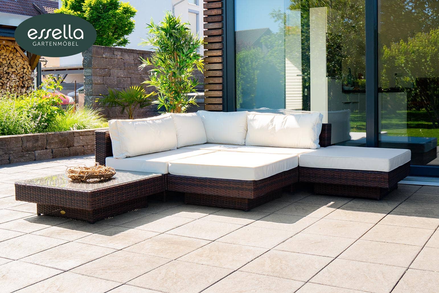 Polyrattan Lounge Melbourne 6-Personen Flachgeflecht Essella-Markenshop