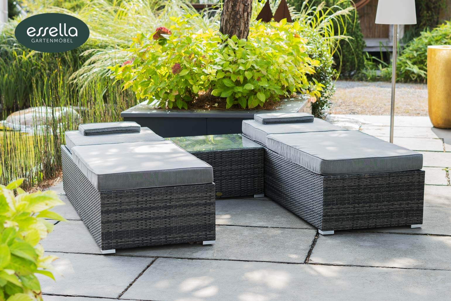 Polyrattan Sonnenliege Capri Flachgeflecht Essella-Markenshop