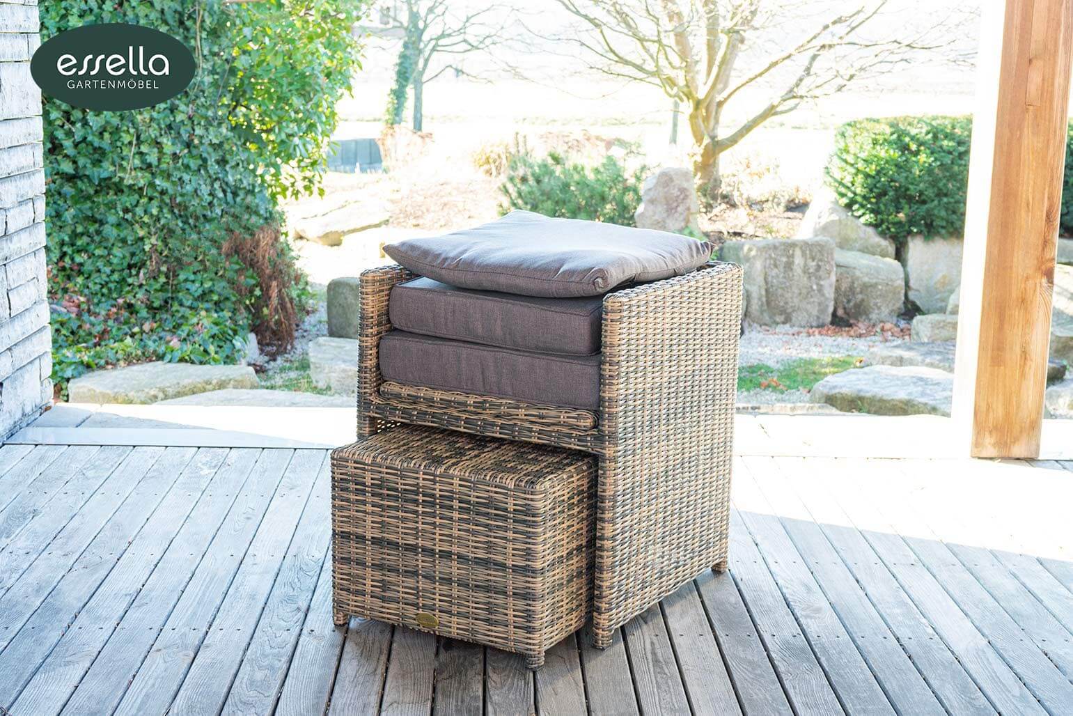 Polyrattan Sitzgruppe Vienna 8-Personen Halbrundgeflecht mit Glasplatte Essella-Markenshop