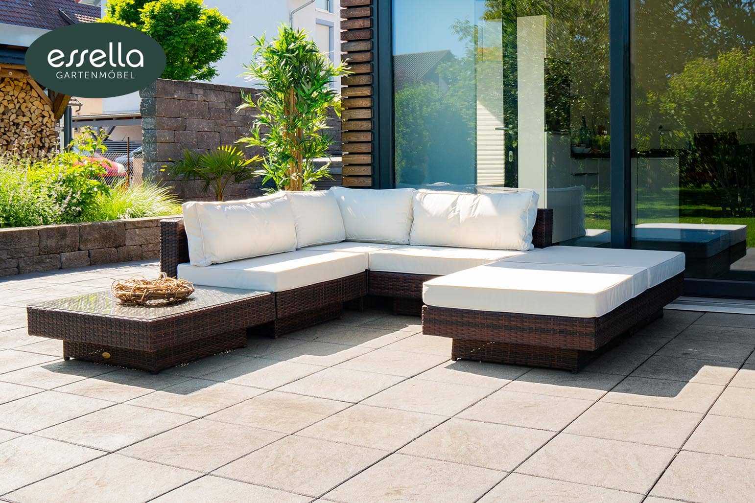 Polyrattan Lounge Melbourne 6-Personen Flachgeflecht Essella-Markenshop