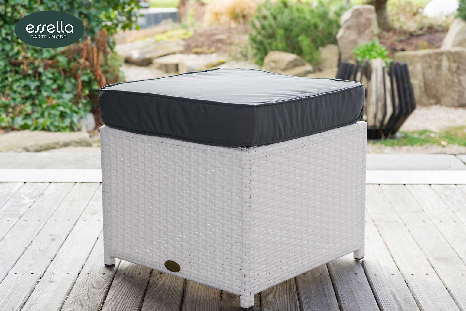 Polyrattan Sitzgruppe Vienna 8-Personen Flachgeflecht Glasplatte mit Keramikoptik Essella-Markenshop