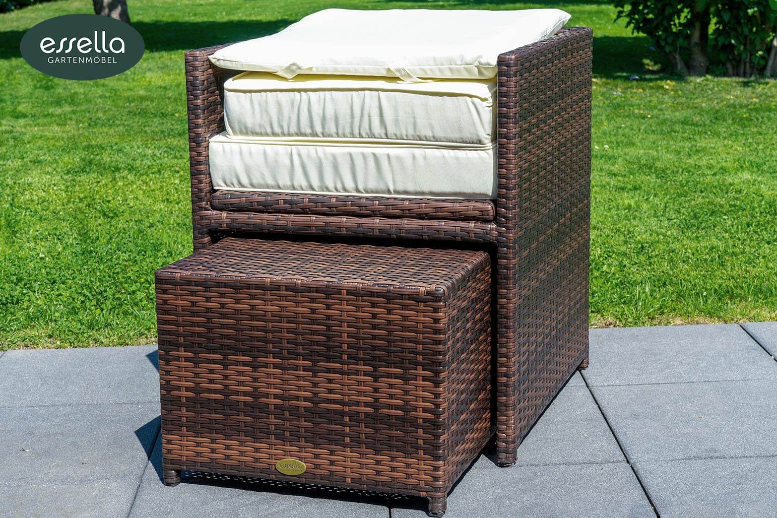 Polyrattan Sitzgruppe Vienna 6-Personen Flachgeflecht mit Glasplatte Essella-Markenshop