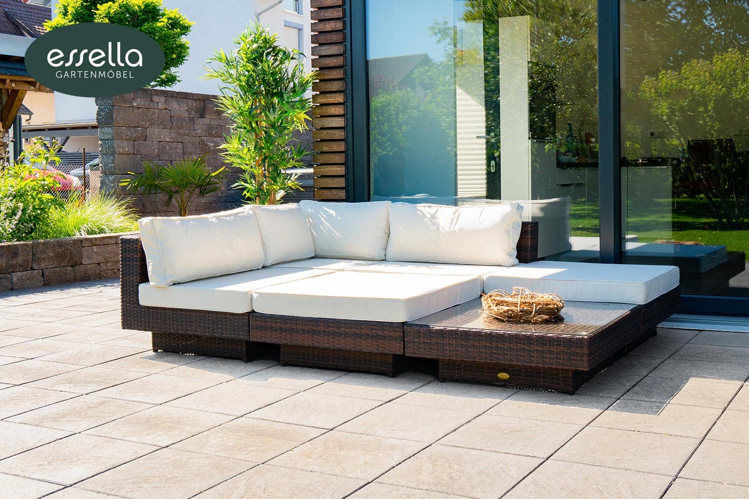 Polyrattan Lounge Melbourne 6-Personen Flachgeflecht Essella-Markenshop