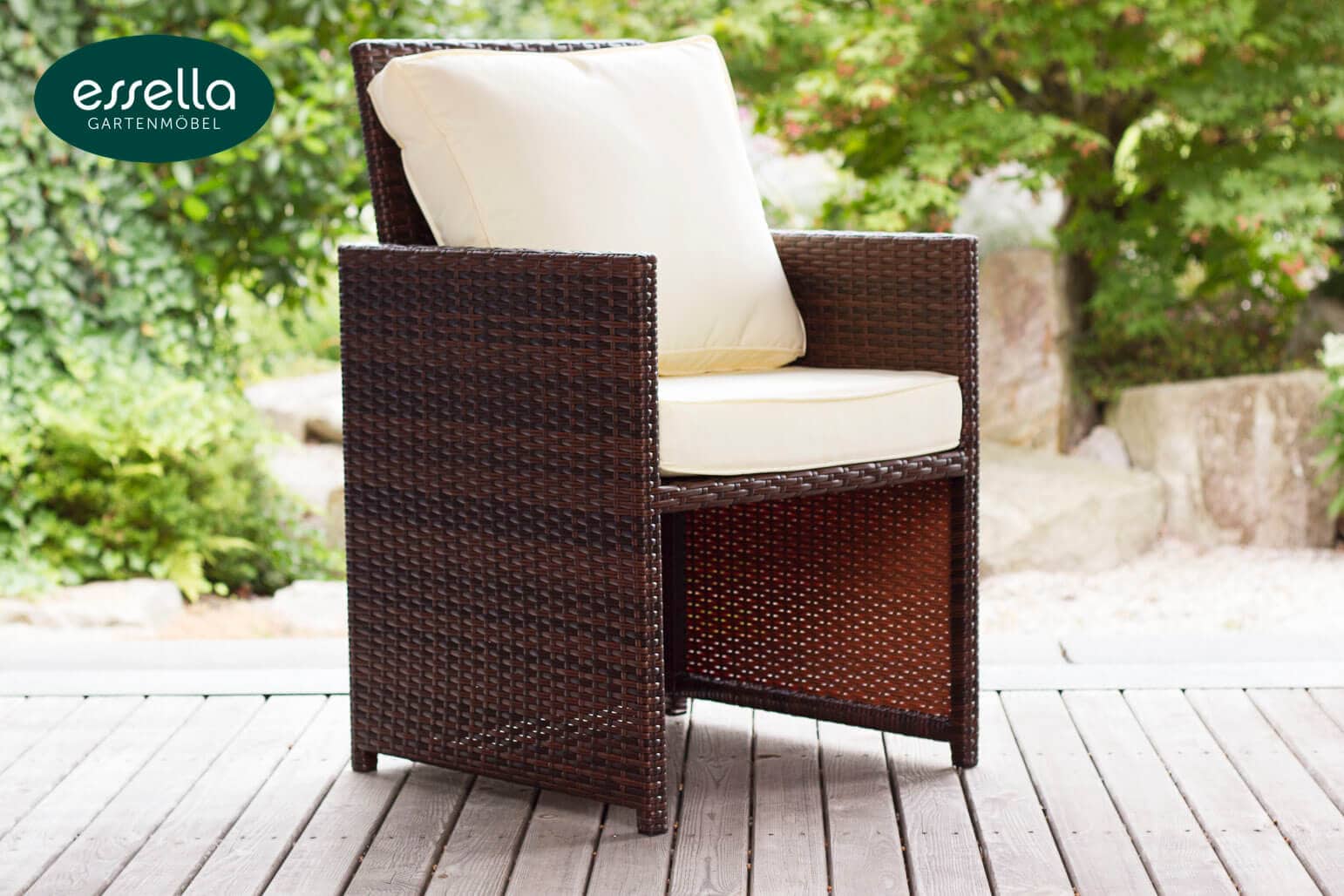 Polyrattan Sitzgruppe Vienna 6-Personen Flachgeflecht mit Glasplatte Essella-Markenshop