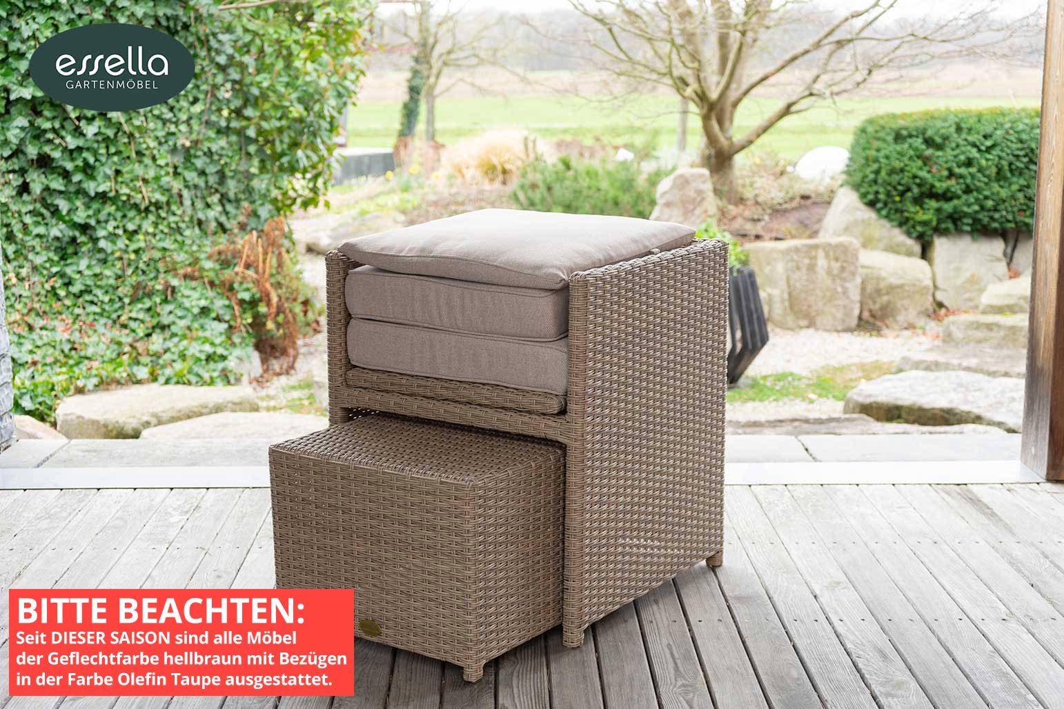 Polyrattan Sitzgruppe Vienna 8-Personen Polywood Rundgeflecht Essella-Markenshop