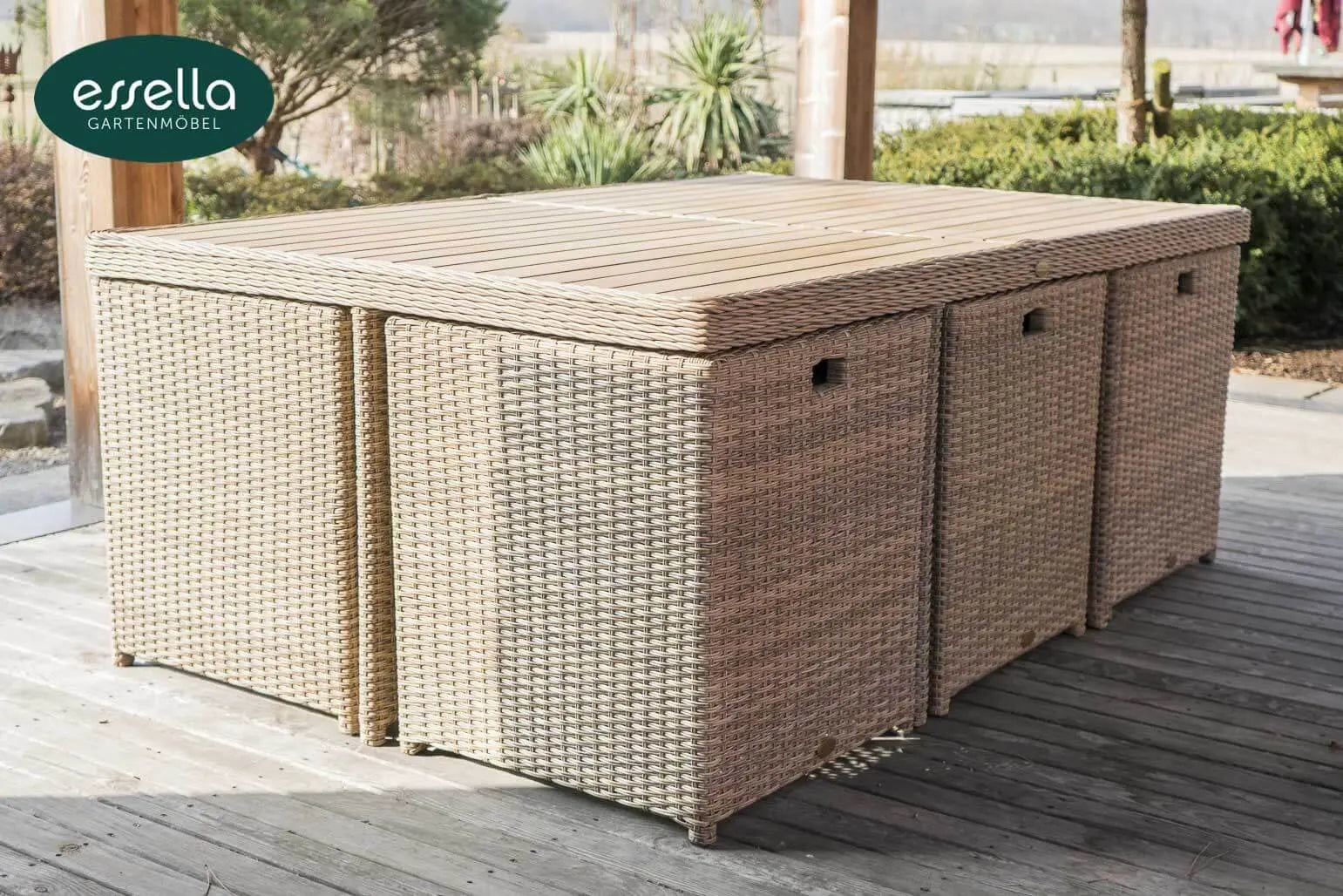 Polyrattan Sitzgruppe Vienna 6-Personen Polywood Halbrundgeflecht Essella-Markenshop