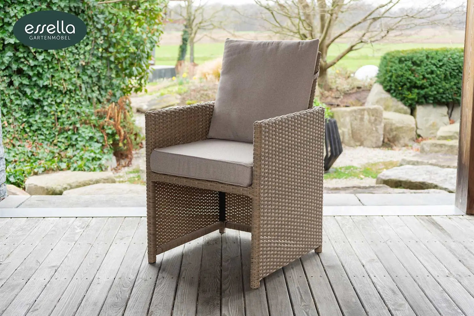 Polyrattan Sitzgruppe Vienna 6-Personen Polywood Halbrundgeflecht Essella-Markenshop