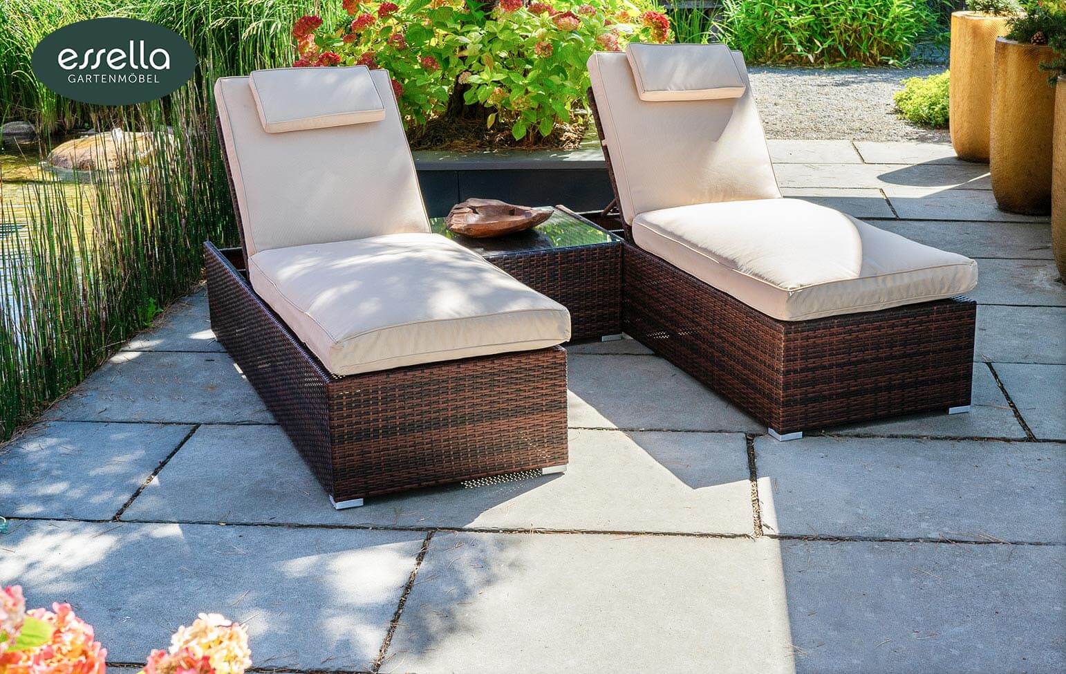 Polyrattan Sonnenliege Capri Flachgeflecht Essella-Markenshop