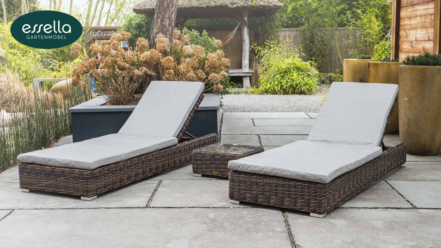Polyrattan Sonnenliege Jamaica 2-Personen Rundgeflecht Essella-Markenshop