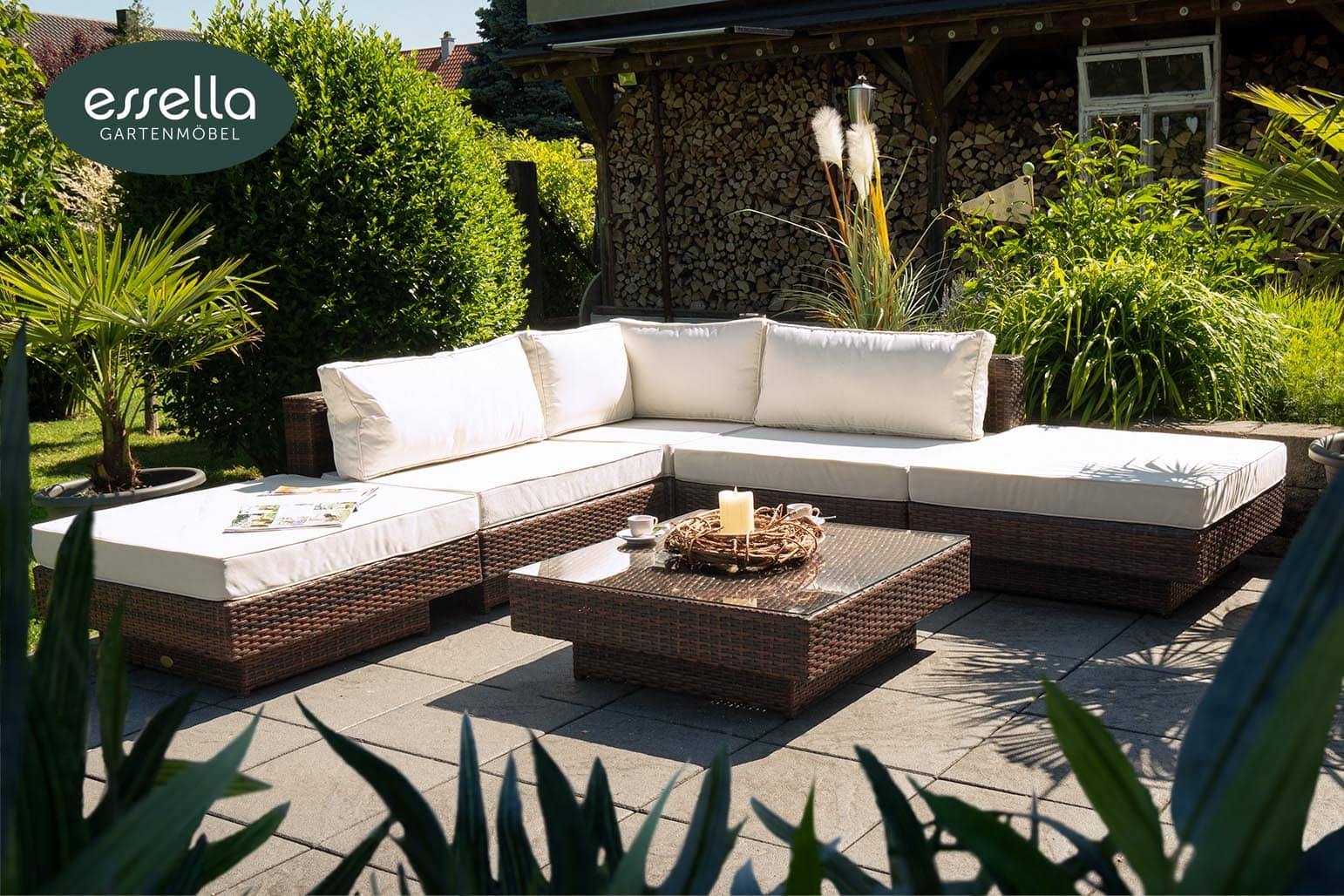 Polyrattan Lounge Melbourne 6-Personen Flachgeflecht Essella-Markenshop