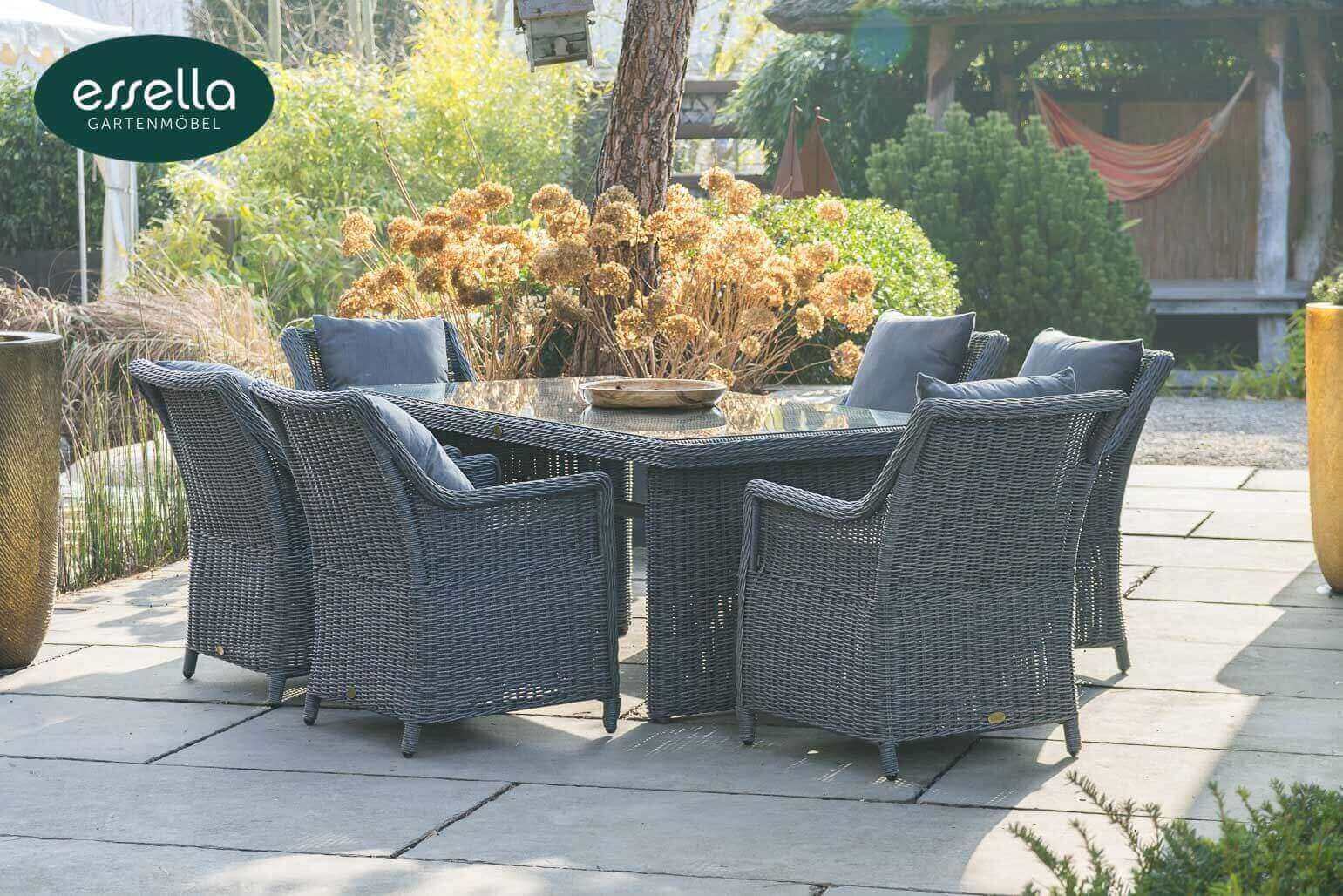 Polyrattan Sitzgruppe Dubai 6-Personen Rundgeflecht Essella-Markenshop