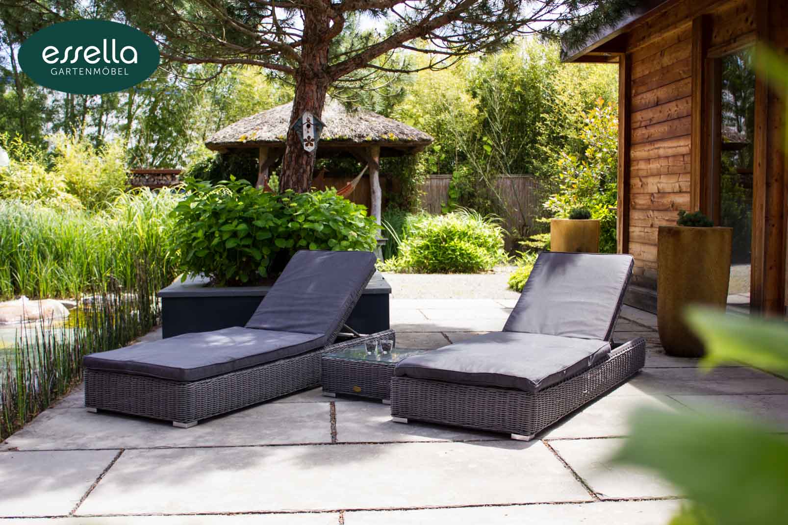 Polyrattan Sonnenliege Jamaica 2-Personen Rundgeflecht Essella-Markenshop