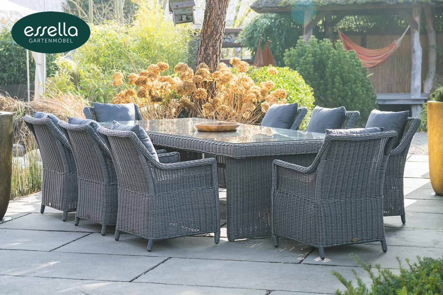 Polyrattan Sitzgruppe Dubai 8-Personen Rundgeflecht Essella-Markenshop