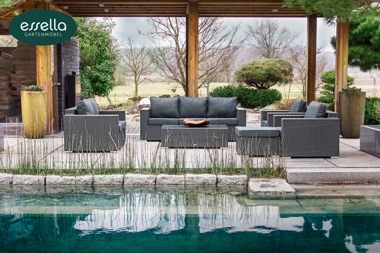 Polyrattan Lounge Bahamas 7-Personen Flachgeflecht Essella-Markenshop