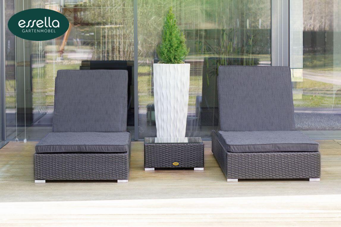 Polyrattan Sonnenliege Jamaica 2-Personen Flachgeflecht Essella-Markenshop