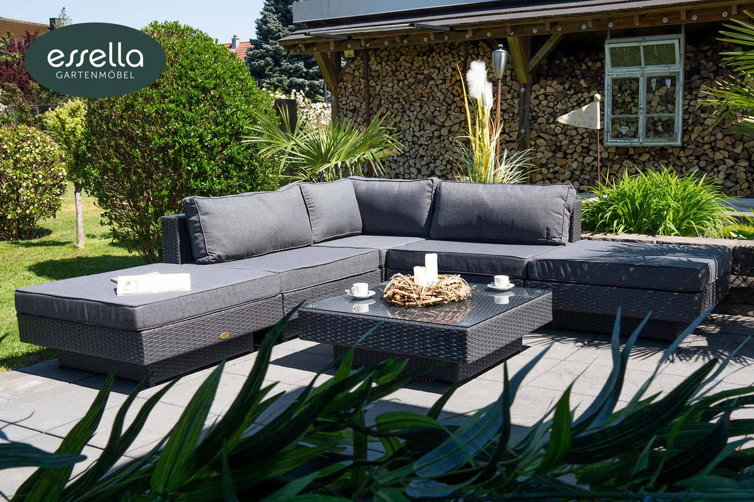 Polyrattan Lounge Melbourne 6-Personen Flachgeflecht Essella-Markenshop