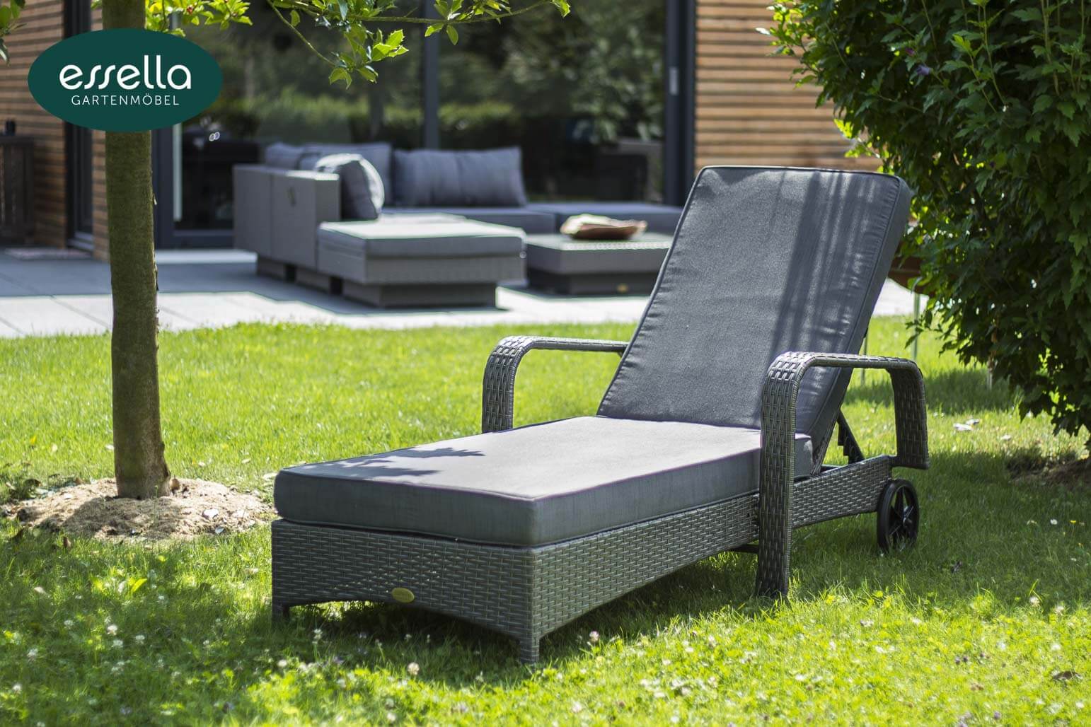 Polyrattan Sonnenliege Barbados Flachgeflecht Essella-Markenshop