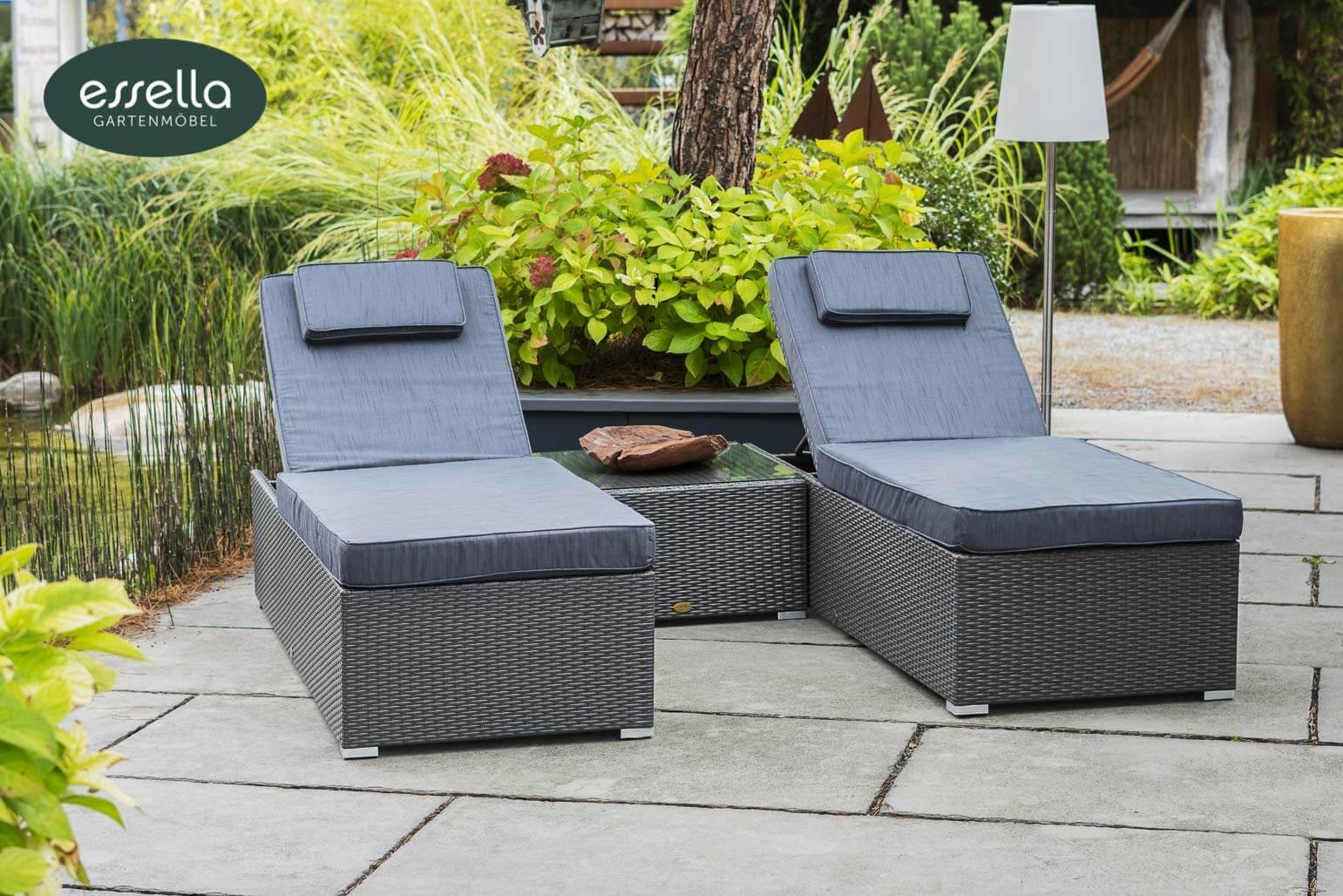 Polyrattan Sonnenliege Capri Flachgeflecht Essella-Markenshop