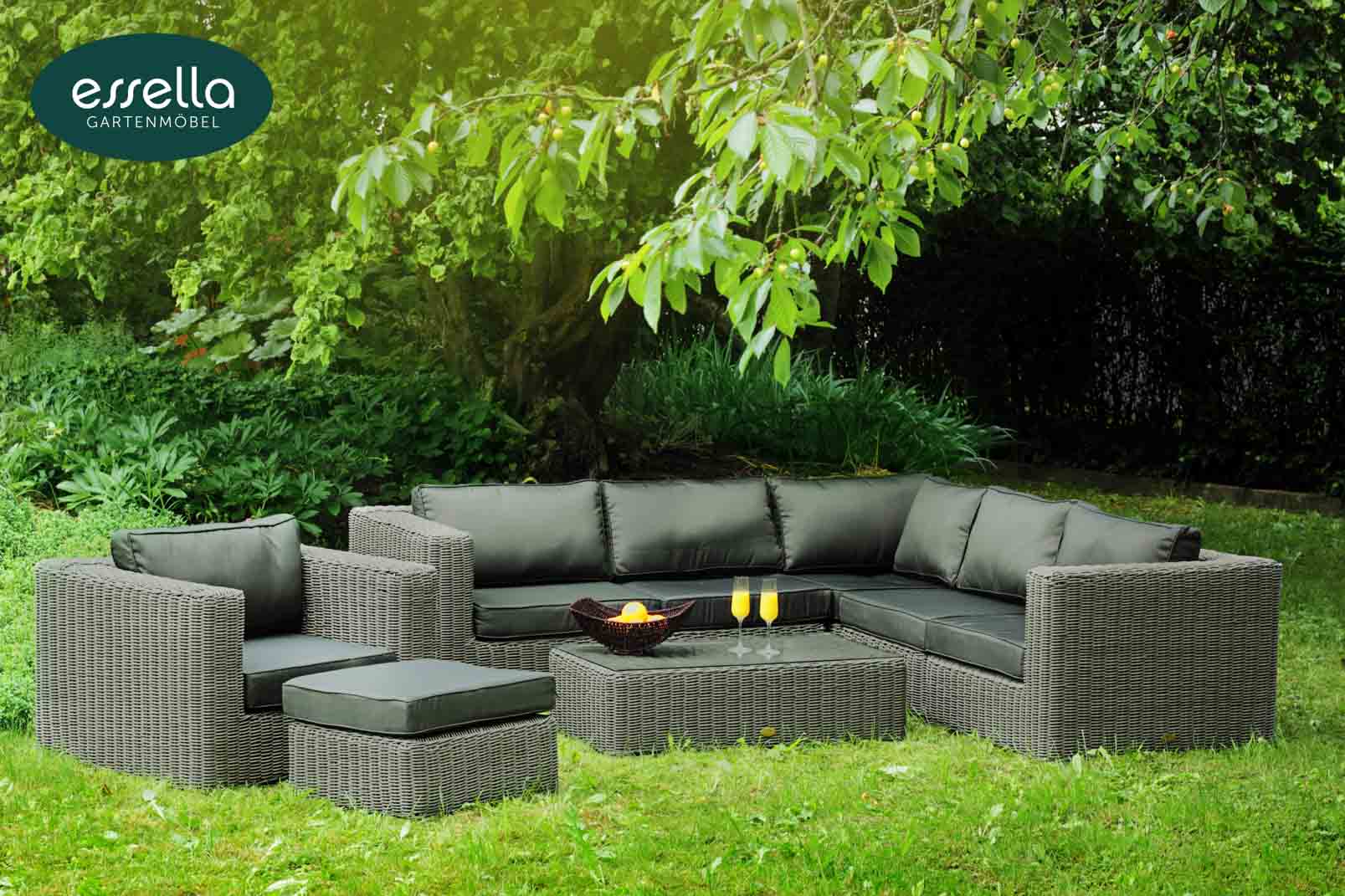 Polyrattan Lounge Alabama 7-Personen Rundgeflecht Essella-Markenshop