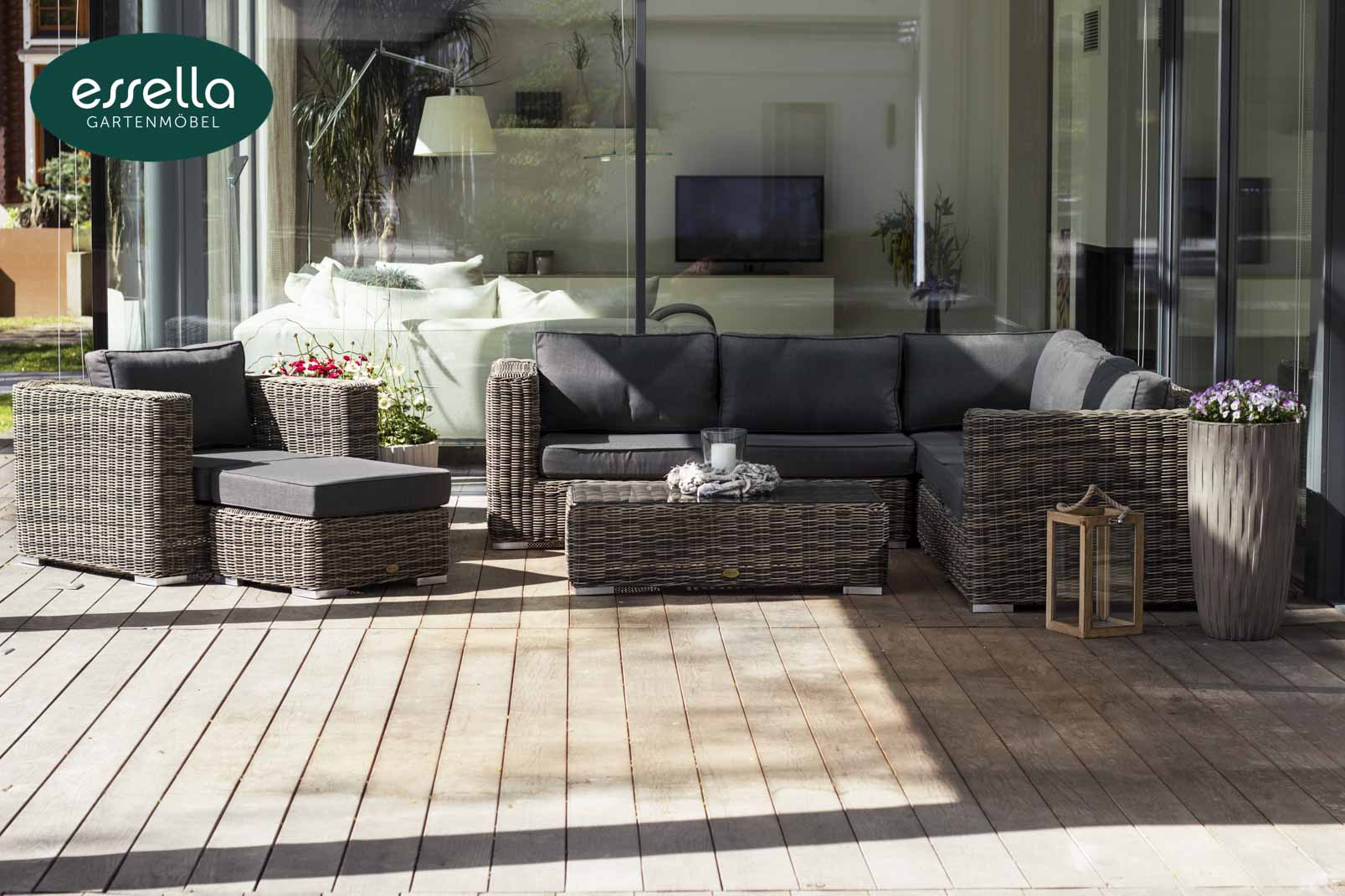 Polyrattan Lounge Alabama 7-Personen Rundgeflecht Essella-Markenshop