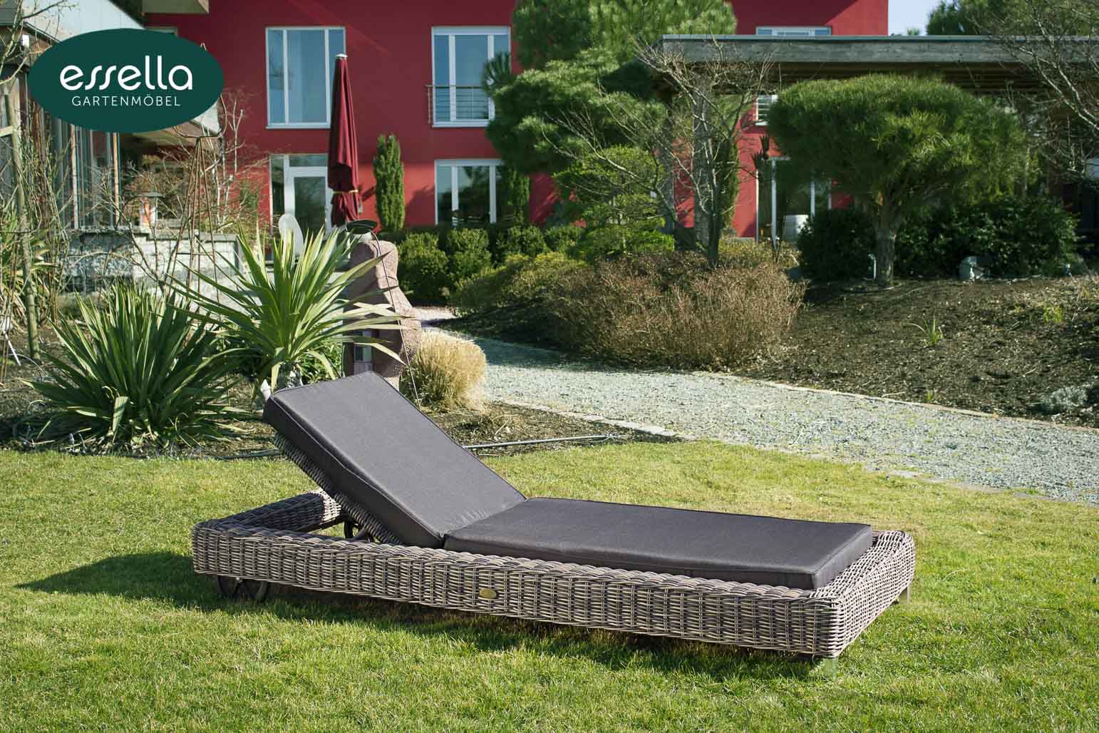 Polyrattan Sonnenliege Long Island Rundgeflecht Essella-Markenshop