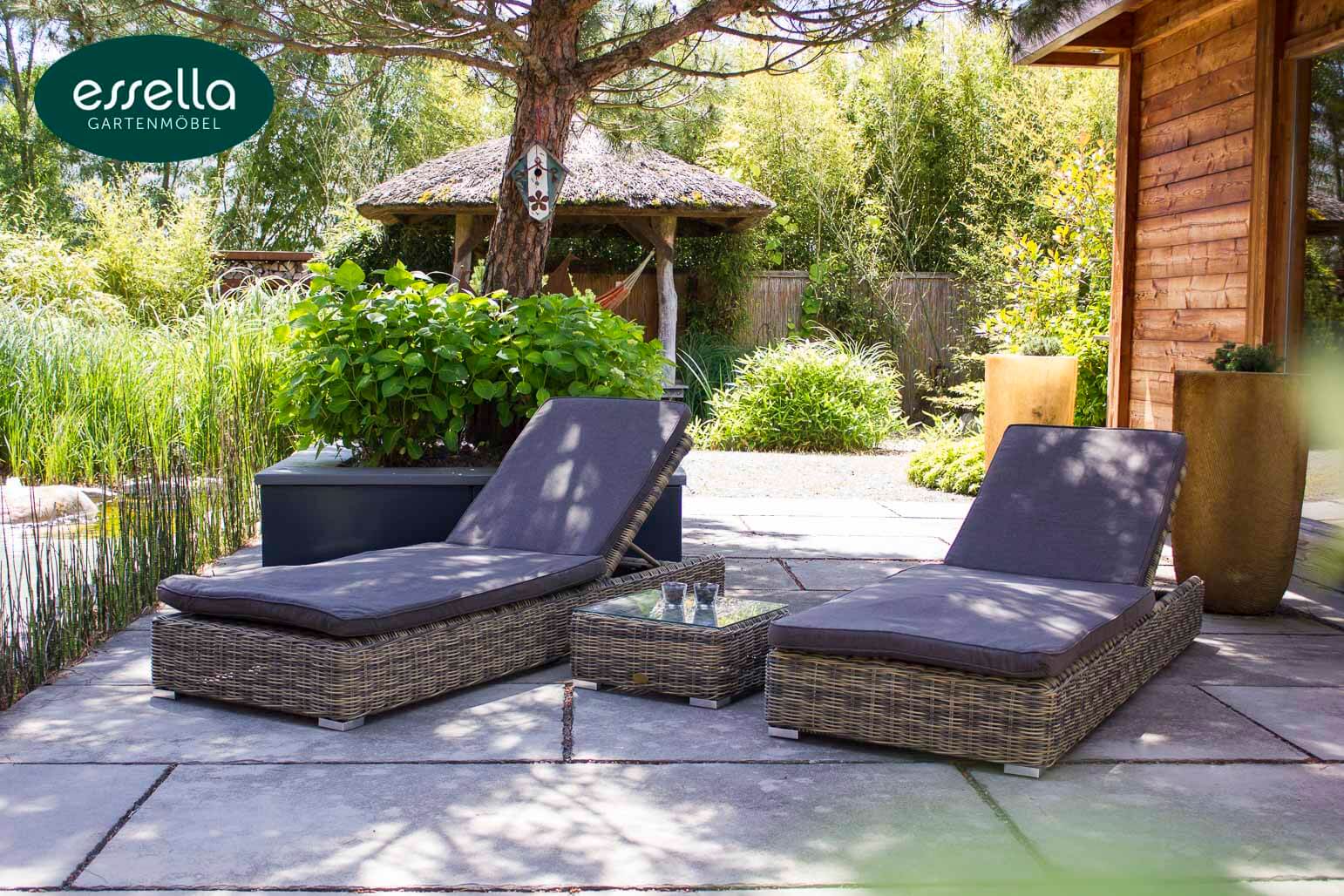 Polyrattan Sonnenliege Jamaica 2-Personen Rundgeflecht Essella-Markenshop