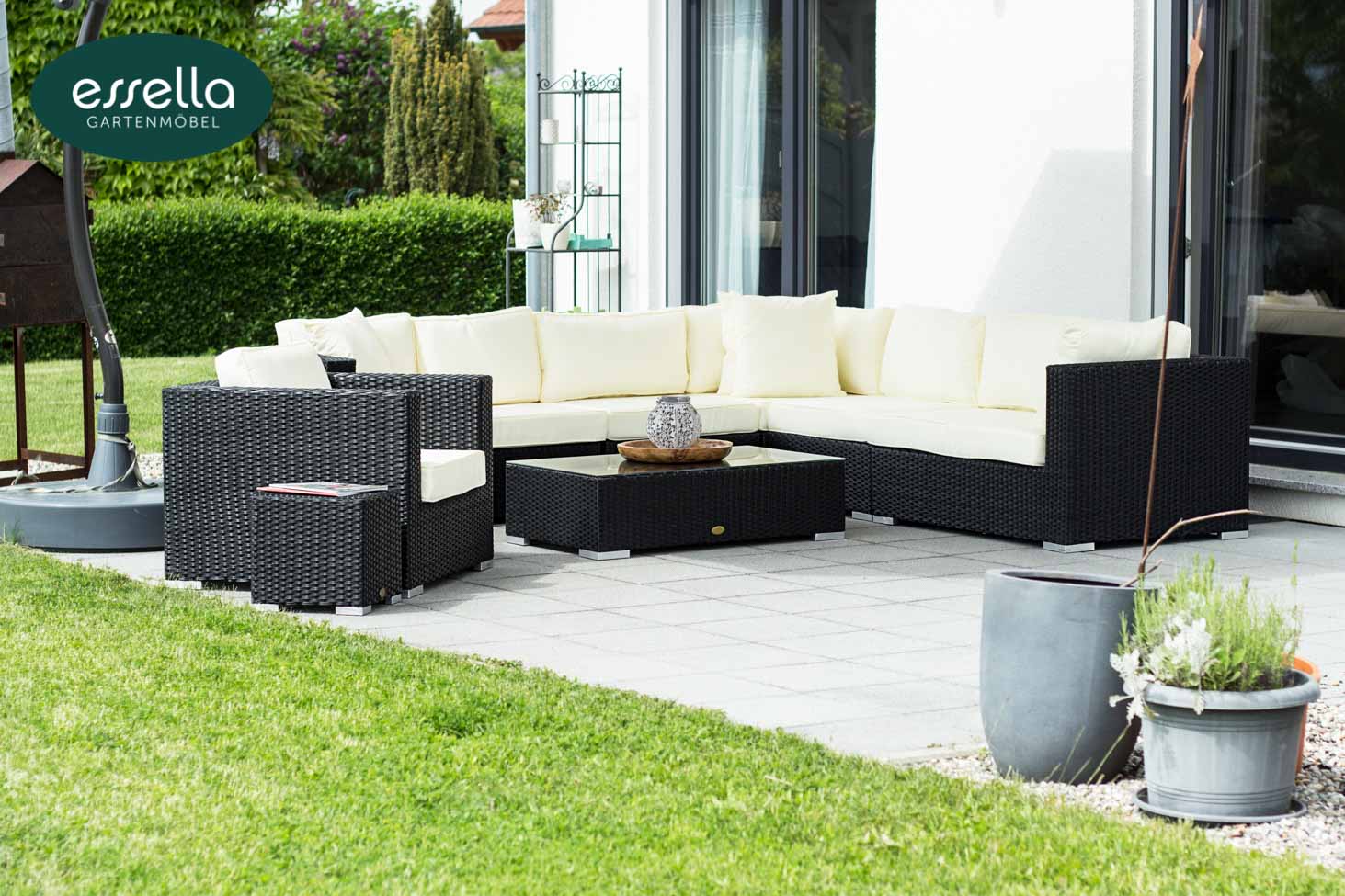 Polyrattan Lounge Miami 8-Personen Flachgeflecht Essella-Markenshop