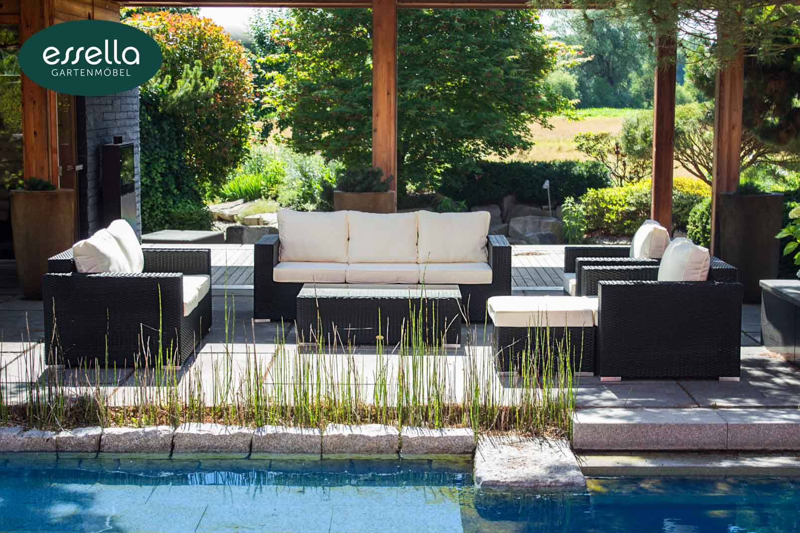 Polyrattan Lounge Bahamas 7-Personen Flachgeflecht Essella-Markenshop
