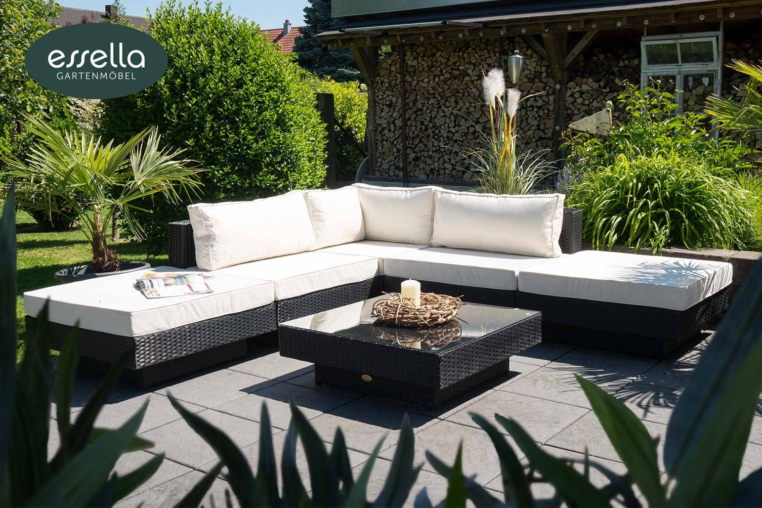 Polyrattan Lounge Melbourne 6-Personen Flachgeflecht Essella-Markenshop