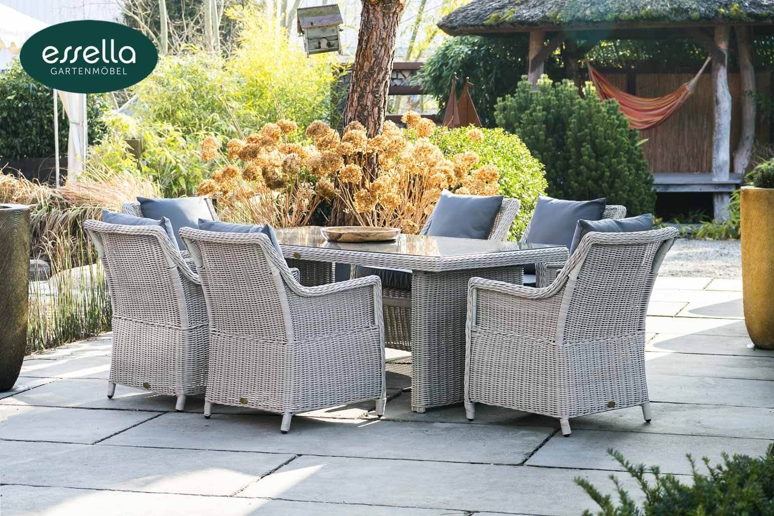 Polyrattan Sitzgruppe Dubai 6-Personen Rundgeflecht Essella-Markenshop