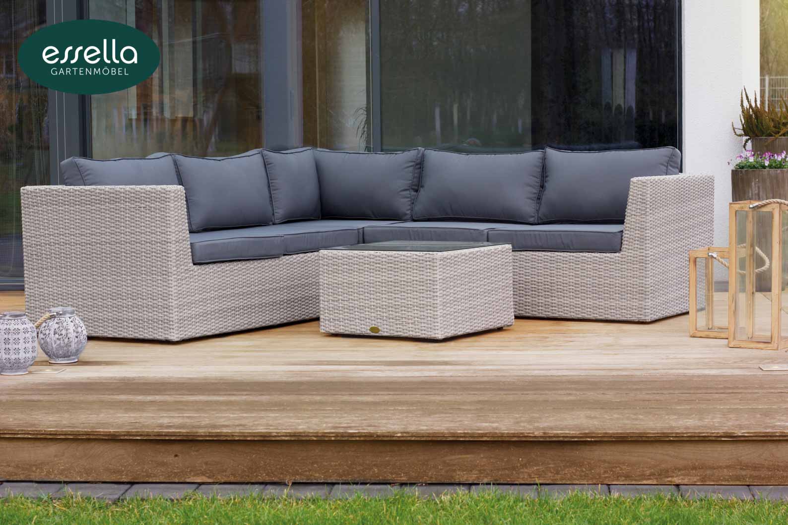 Polyrattan Lounge Oslo 5-Personen Rundgeflecht Essella-Markenshop